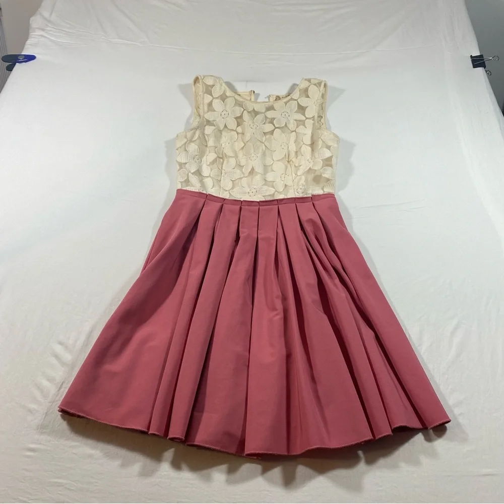 Altar’d State Dress Fit Flare Mini  Lace Bodice Cream Pink Floral Cutout Medium - Picture 10 of 11